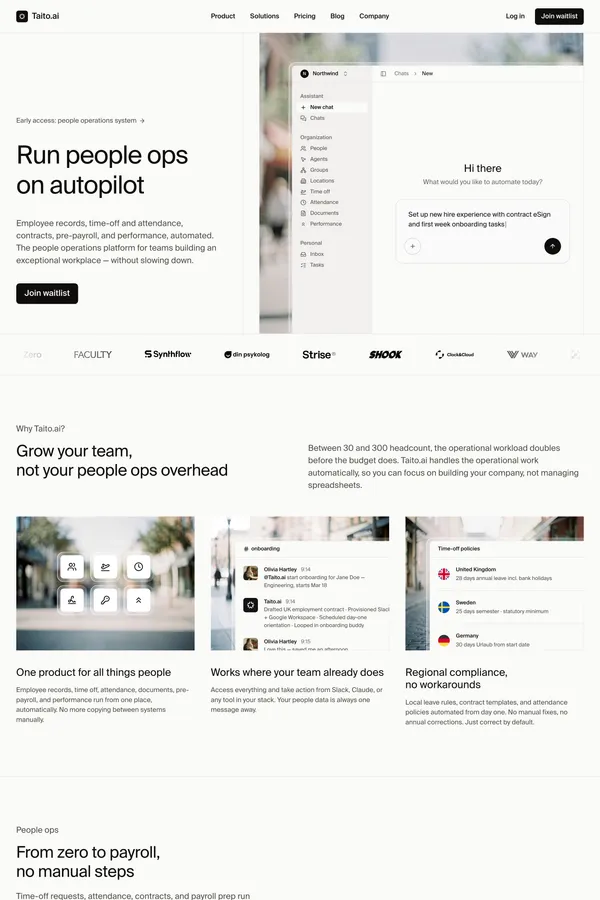 Taito.ai — Run people ops on autopilot - Landing design inspiration