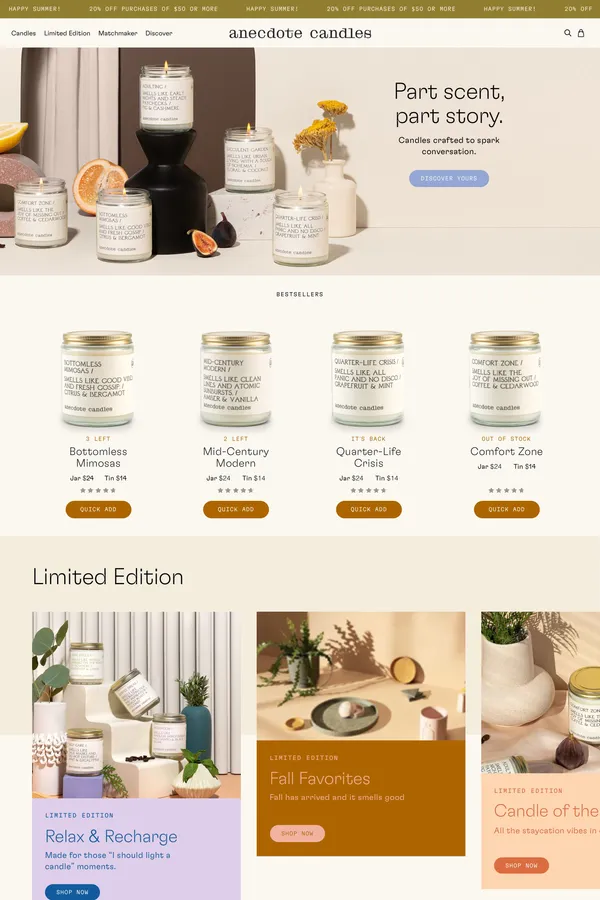 Anecdote Candles - Ecommerce design inspiration