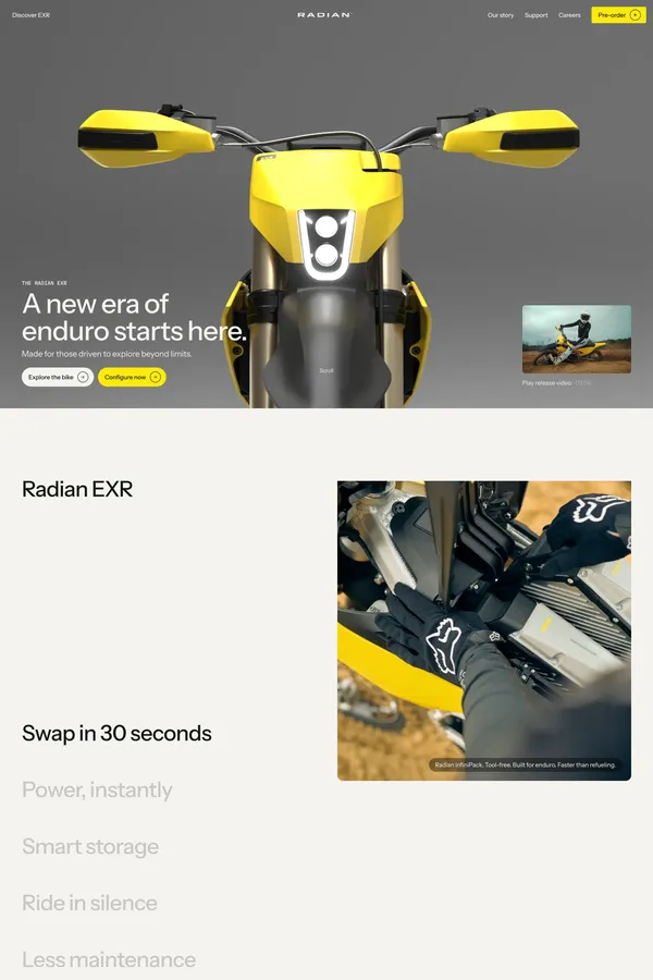 Radian | Electric Enduro Motorcycle | Pre-Order Now - Landing design inspiration