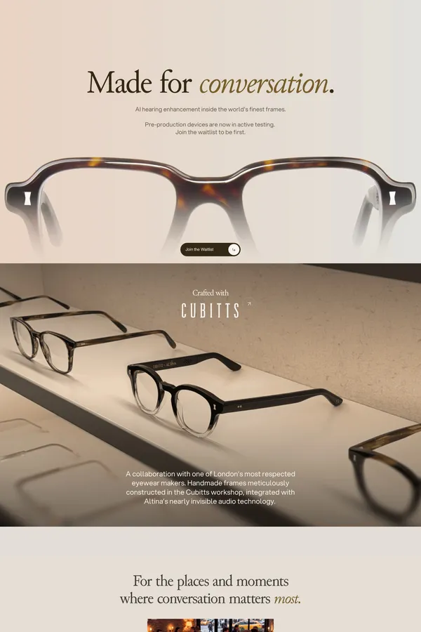 Altina | AI Hearing Eyewear Made for Conversation - Ecommerce design inspiration