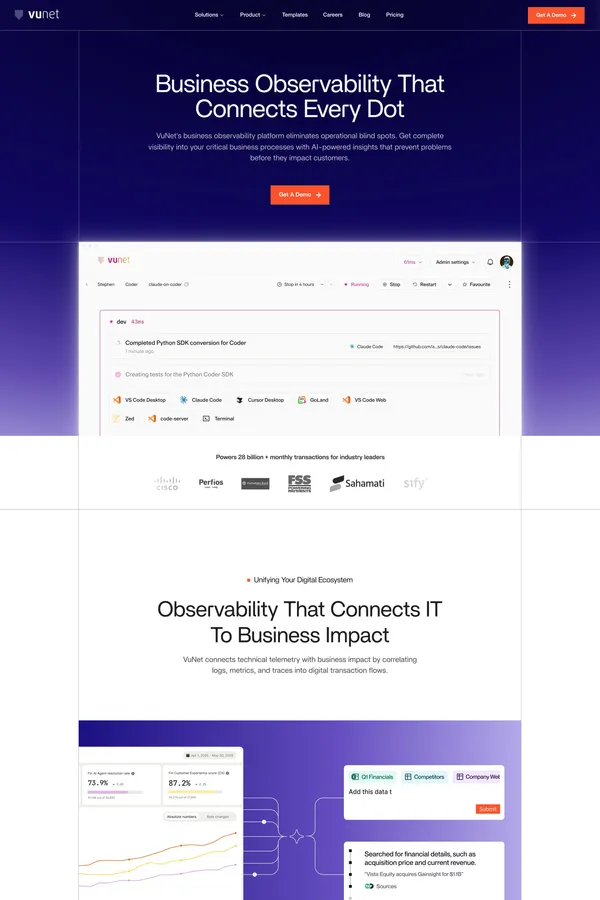 VuNet Systems | Business Centric Observability - Landing design inspiration
