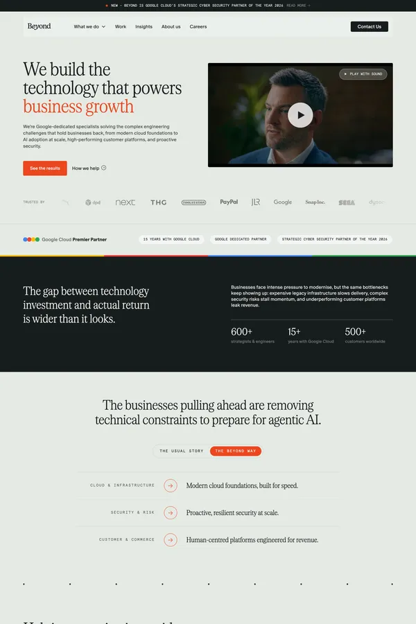 Beyond | Google Cloud Partner - Landing design inspiration