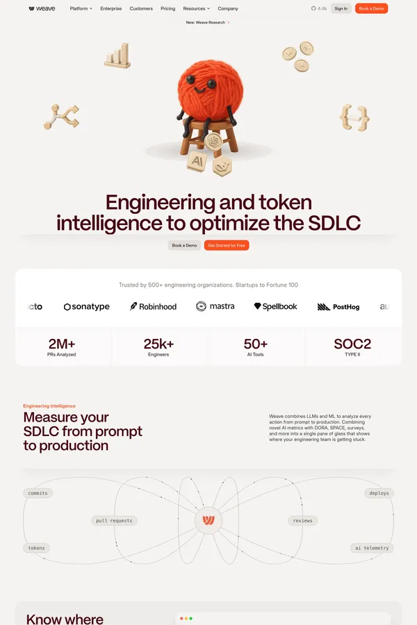 Weave - AI to measure engineers and agents - Landing design inspiration