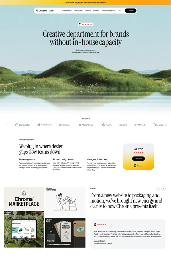 Unikorns® Work | Creative department for brands without in-house capacity - Landing design inspiration