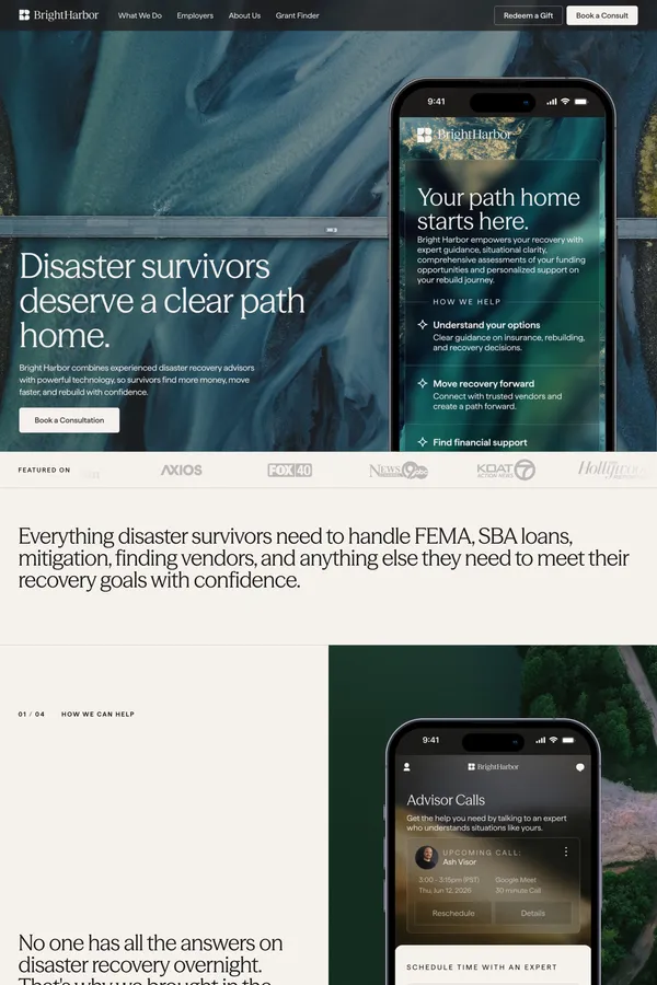 Disaster Recovery Support - Bright Harbor - Landing design inspiration