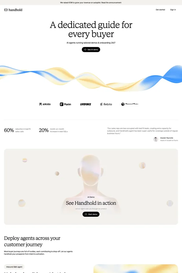 AI agents for tailored client demos & user activation - Landing design inspiration