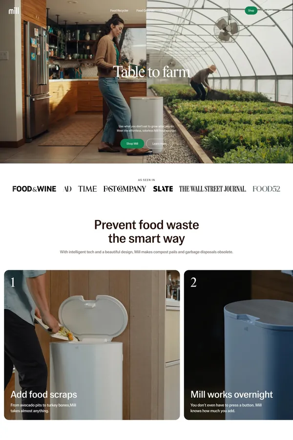 Mill: The odorless, effortless food recycler - Landing design inspiration