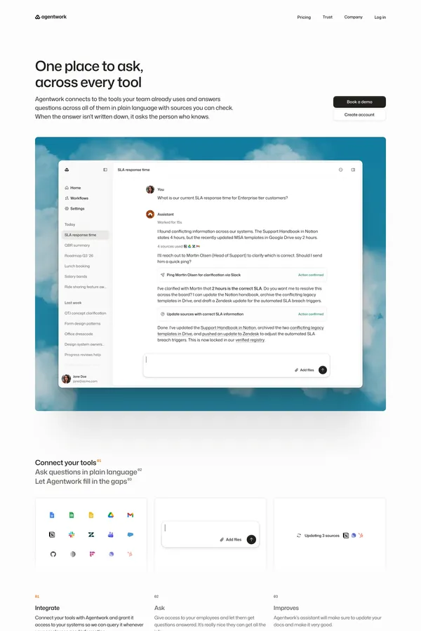 Agentwork — One place to ask, across every tool - Landing design inspiration