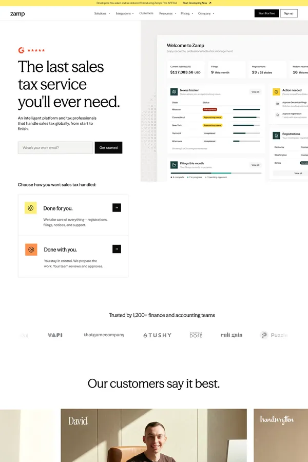 Zamp | Sales Tax Compliance Software, Fully Managed - Landing design inspiration