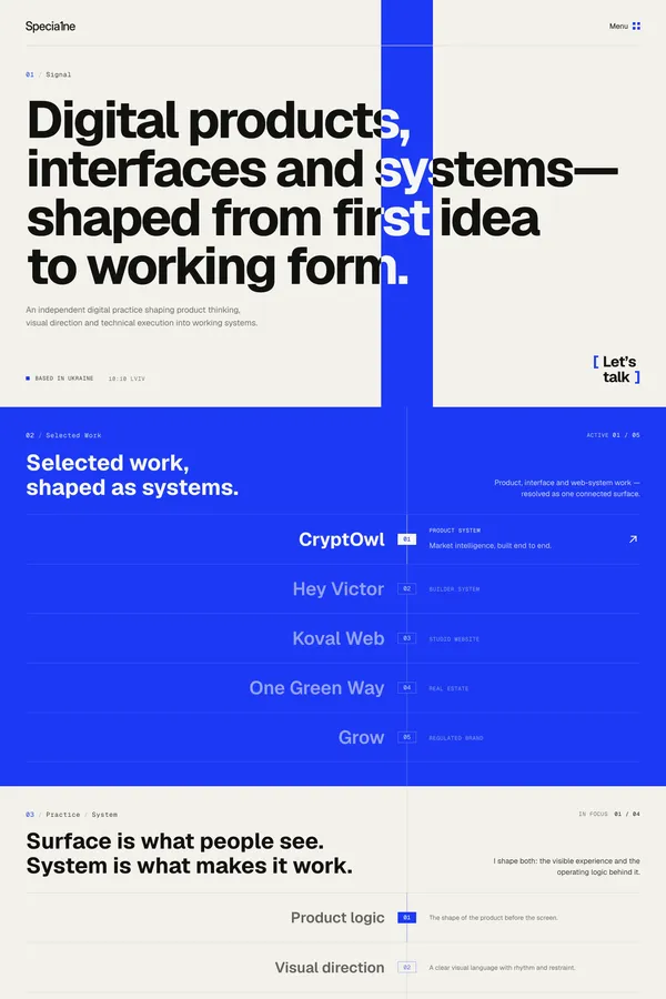 Specia1ne — Product interfaces and web systems