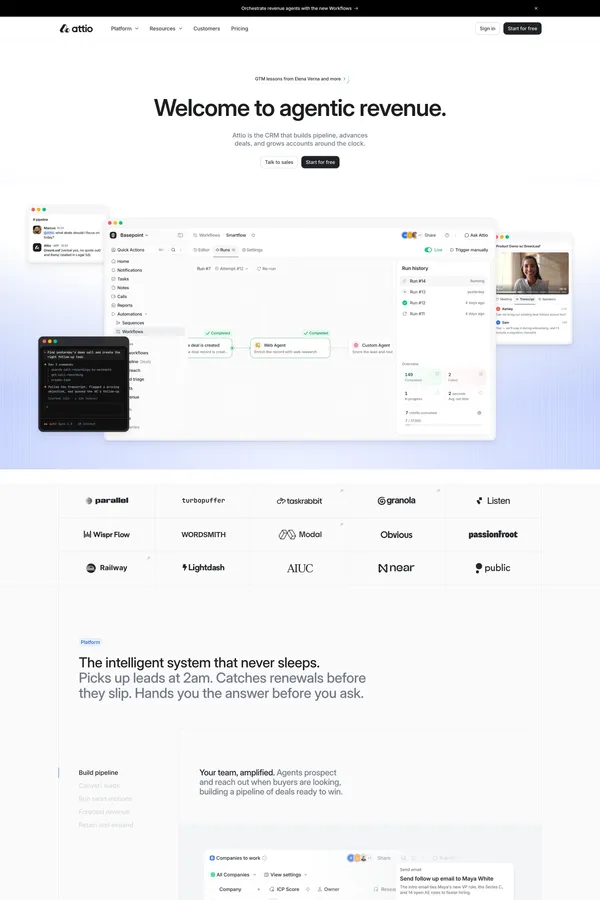 Attio: The CRM for agentic revenue - Landing design inspiration
