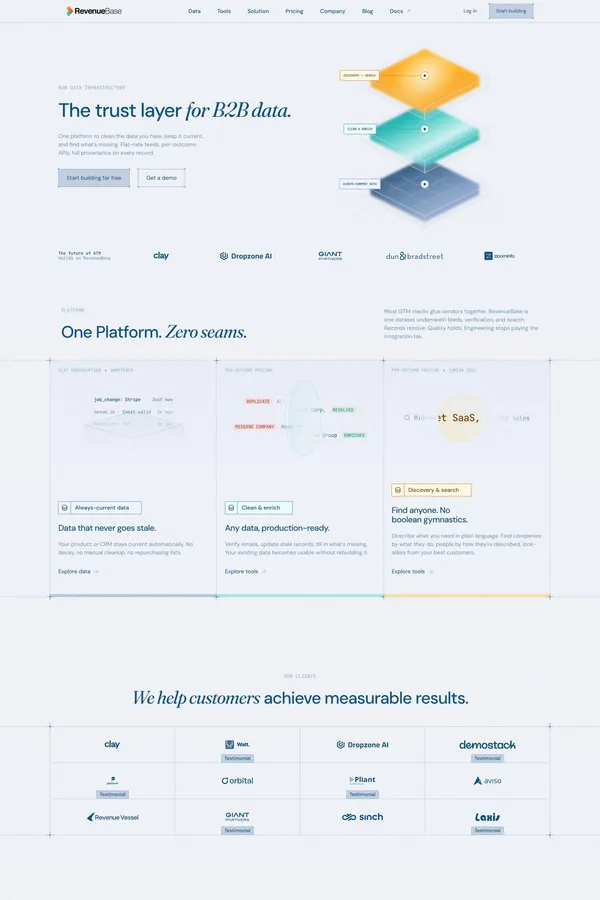 RevenueBase | B2B Data Infrastructure to Grow Your Business - Landing design inspiration