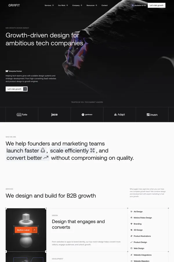 Grafit Agency | Growth-driven design for ambitious tech companies | Webflow Enterprise Partner - Landing design inspiration