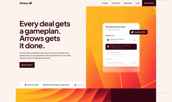 Every deal gets a gameplan. Arrows gets it done. - Landing design inspiration
