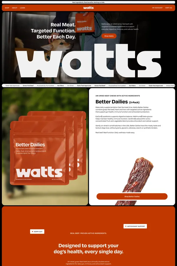 Watts Pet | Real Meat. Targeted Function. Better Each Day. - Ecommerce design inspiration