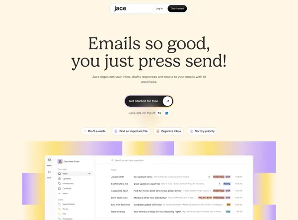 Jace AI | Your 24/7 Email Assistant That Drafts for You - Landing design inspiration