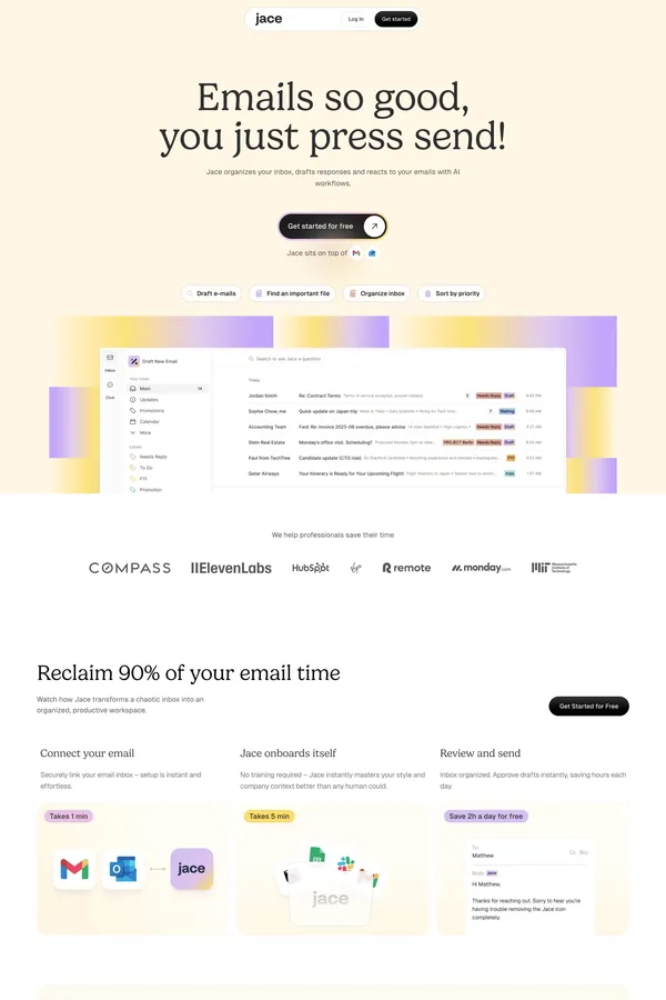 Jace AI | Your 24/7 Email Assistant That Drafts for You - Landing design inspiration