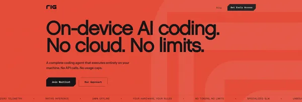 Rig - Local-First AI Coding Assistant - Landing design inspiration