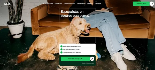 Milo: el mejor seguro para tu perro 100% reembolso en gastos veterinarios - Landing design inspiration