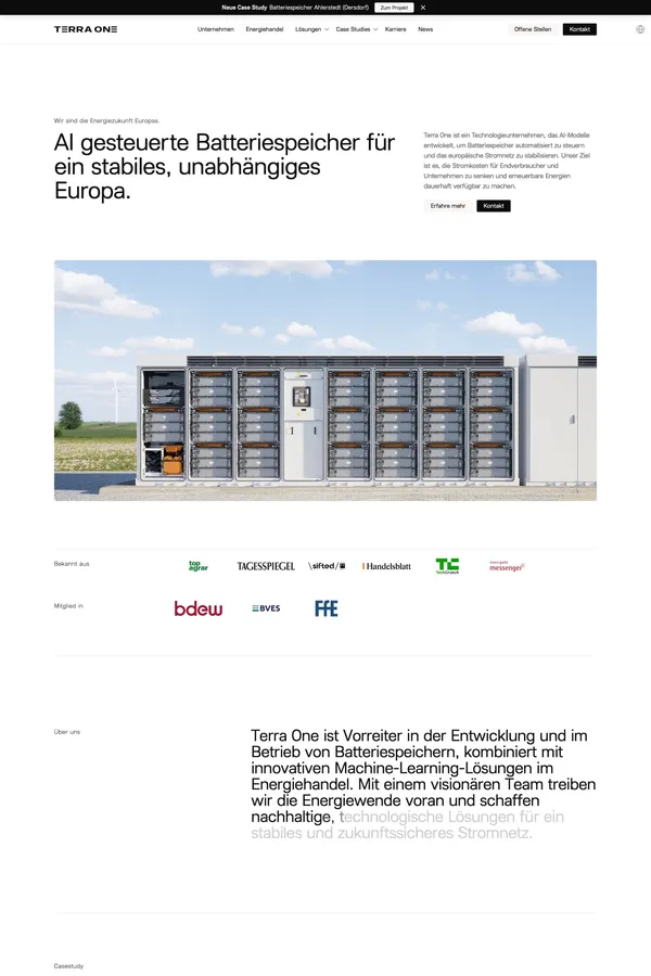 Terra One – Innovative Batteriespeicherlösungen für eine nachhaltige Zukunft - Landing design inspiration