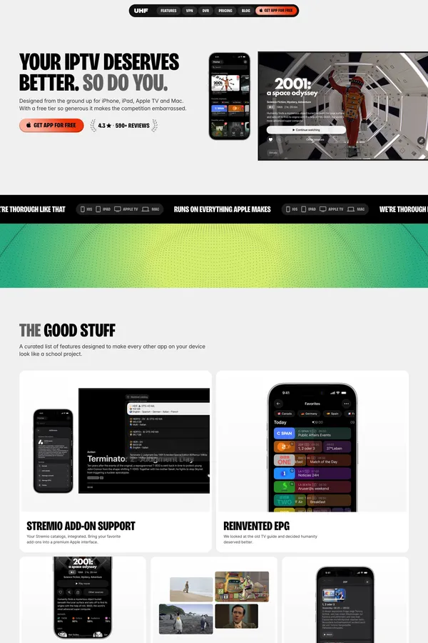 UHF Â· The Best IPTV Player for iPhone, iPad, Apple TV & Mac - Landing design inspiration