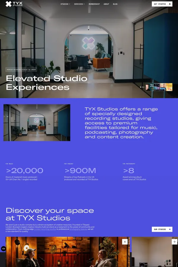 Podcast, Music & Photography Studios London | TYX Studios - Landing design inspiration