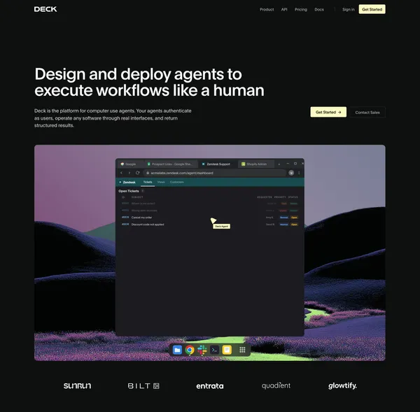Deck — Design and Deploy Computer Use Agents - Landing design inspiration