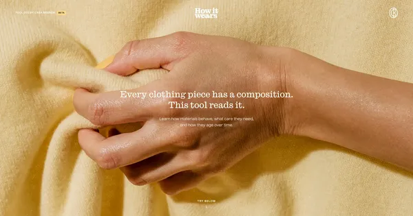How It Wears · Materials Care & Composition Guide - Landing design inspiration