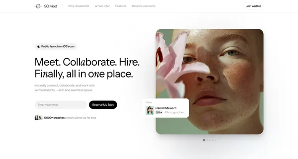 ISO Meet - Connect, Collaborate & Hire Creative Talent - Landing design inspiration