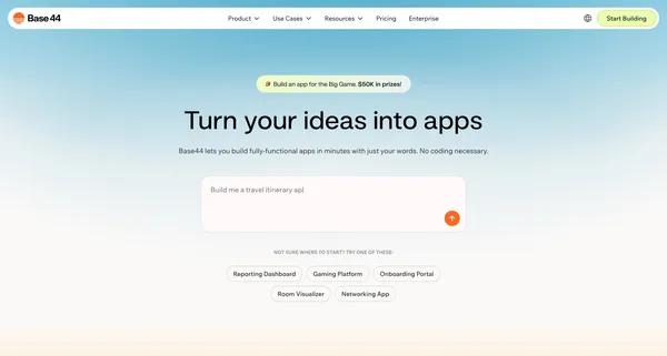Build Apps with AI in Minutes | Base44 - Landing design inspiration
