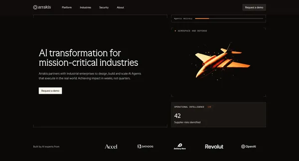 AI transformation for mission-critical industries | Arrakis - Landing design inspiration