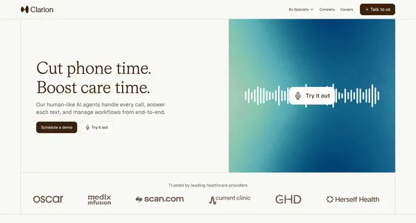 Clarion | Automate phone based workflows with conversational AI - Landing design inspiration