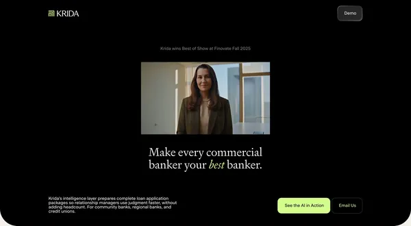 Krida — Intelligent Software for Commercial Lenders - Landing design inspiration