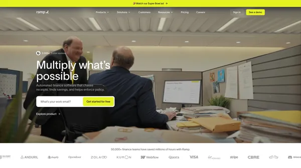 Spend Management, Corporate Cards & Accounts Payable Solutions | Ramp - Landing design inspiration