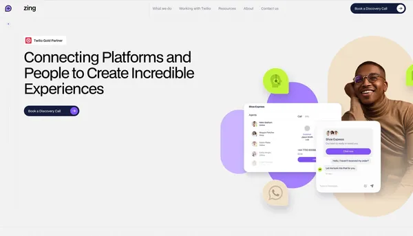 Zing | Twilio Flex Cloud Contact Centre Developers - Landing design inspiration