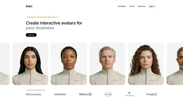 Anam - Real-Time Interactive AI Avatars API - Landing design inspiration