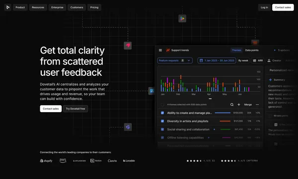 Dovetail | Customer Intelligence Platform - Landing design inspiration
