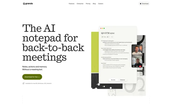 Granola — The AI Notepad for back-to-back meetings - Landing design inspiration