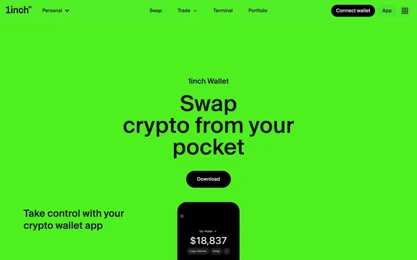 1inch Wallet | The Secure Crypto Wallet App for DeFi & Swaps - Landing design inspiration