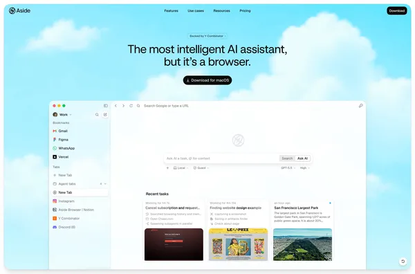 Aside | The browser built to do real work for you - Landing design inspiration