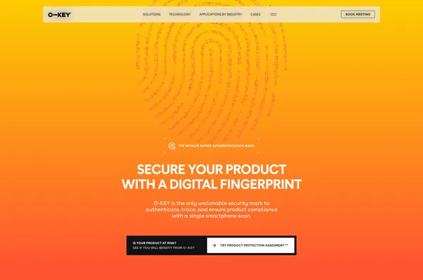 O-KEY | Unclonable Product Authentication, Traceability & Anti-Counterfeit Tech - Landing design inspiration