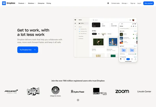 Dropbox: Secure cloud storage, file sharing, and more - Landing design inspiration