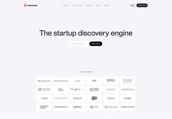 Harmonic.ai - The complete startup database - Landing design inspiration