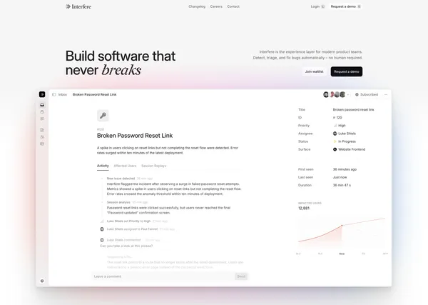 Interfere › Build software that never breaks - Landing design inspiration