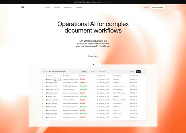 V7 Go | AI Agent Platform for Finance, Legal & Insurance - Landing design inspiration