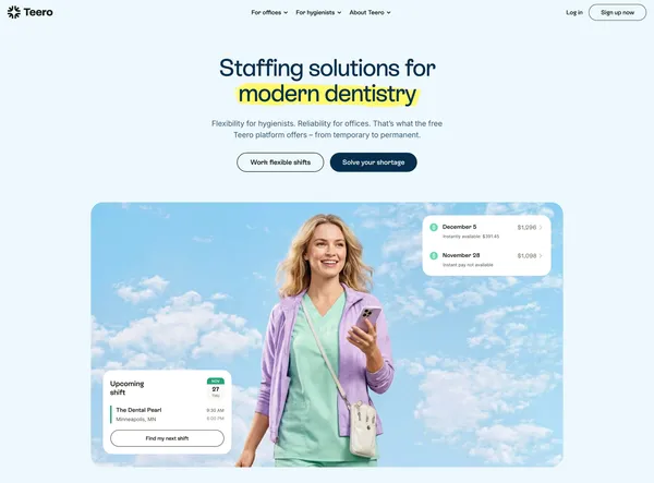 Dental staffing made simple | Teero - Landing design inspiration