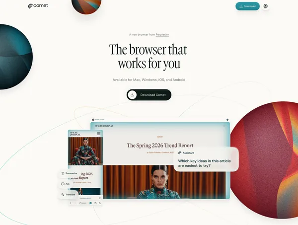 Comet Browser: a Personal AI Assistant - Landing design inspiration