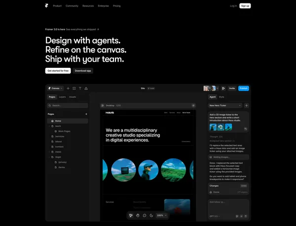 Framer: Create a professional website, free. No code website builder loved by designers. - Landing design inspiration