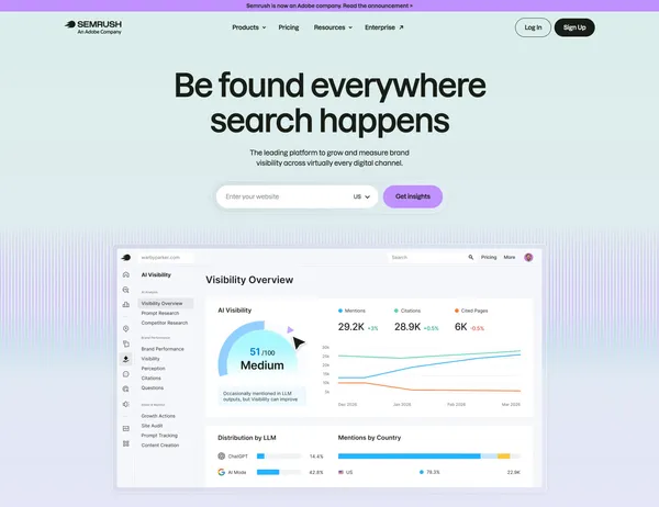 Semrush: Your Unfair Advantage for Growing Brand Visibility - Landing design inspiration