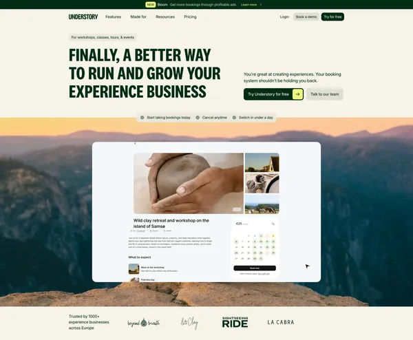 Understory - Powering Experience Makers - Landing design inspiration